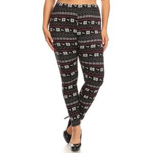 World of Leggings Snowflakes and Reindeer Plus Size Fur Lined Leggings